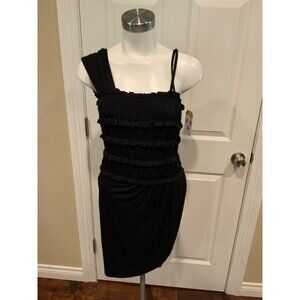 Leifnotes Anthropologie Black One Shoulder Tiered Ruffle Mini Dress, Size S,NWT!